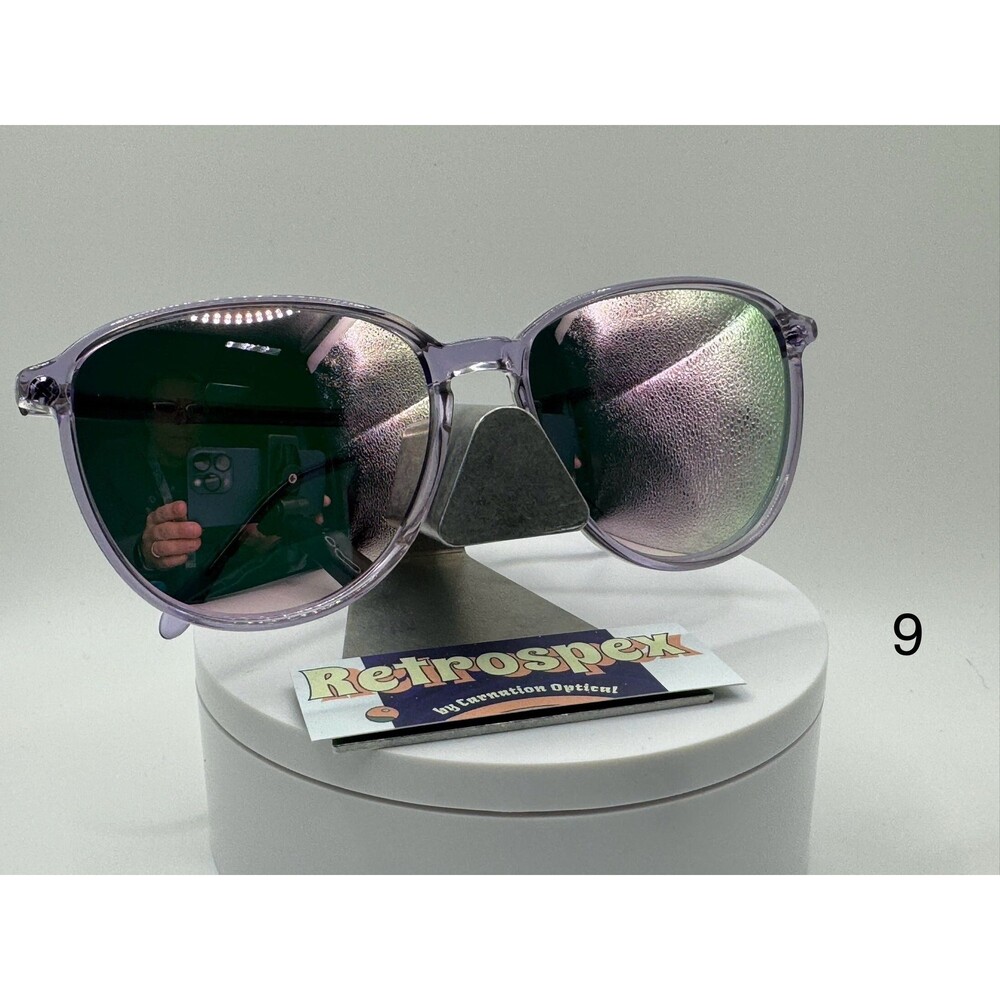 Vintage Oversize Sunglasses NOS Beach Style Pink Mirror Lens Clear Purple Retro